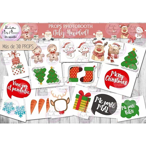 Photo Booth Props Feliz Navidad Digital - Formato Pdf A4