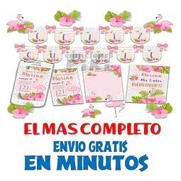 Kit Imprimible Candy Bar Flamenco Rosa El Mas Completo