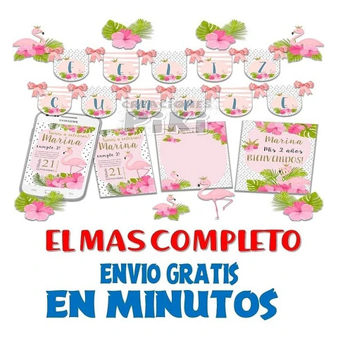 Kit Imprimible Candy Bar Flamenco Rosa El Mas Completo