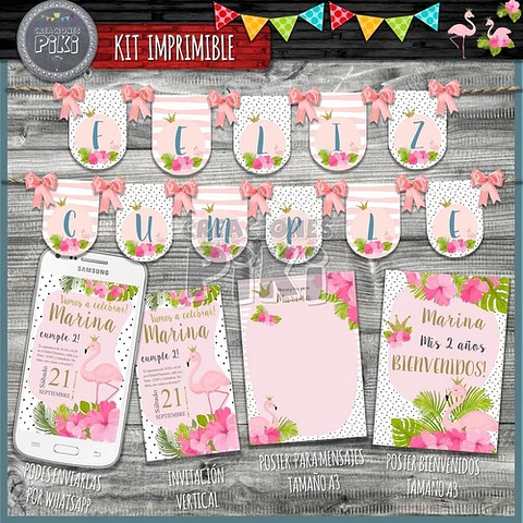 Kit Imprimible Candy Bar Flamenco Rosa El Mas Completo
