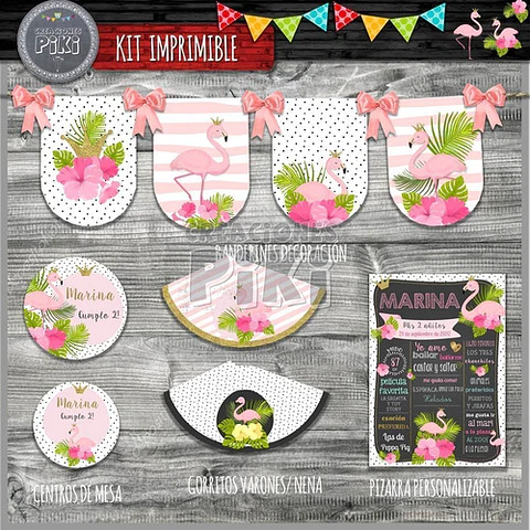 Kit Imprimible Candy Bar Flamenco Rosa El Mas Completo