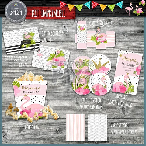 Kit Imprimible Candy Bar Flamenco Rosa El Mas Completo