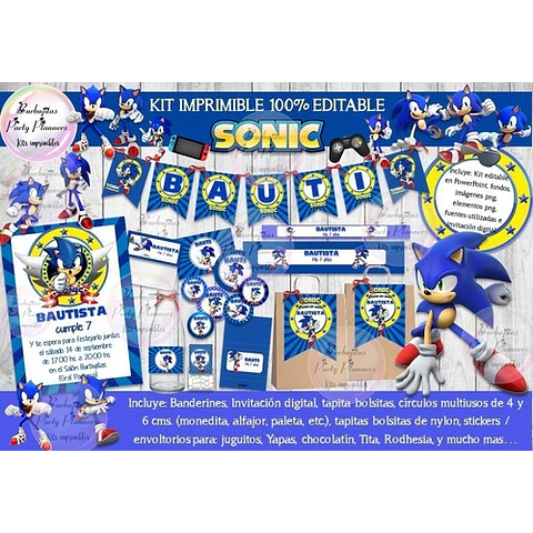 Kit Imprimible Candy Bar Sonic 100% Editable