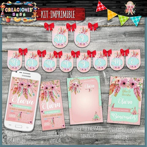 Kit Imprimible Candy Bar Atrapa Sueños Bautismo Completo