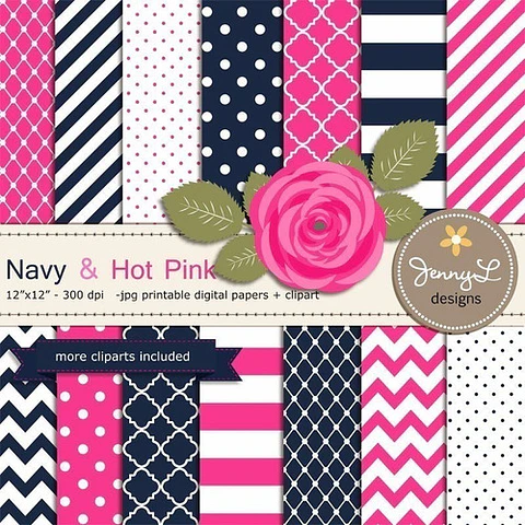 Kit Imprimible Navy & Hot Pink 3 Imagenes 14 Fondos