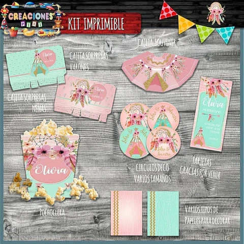 Kit Imprimible Candy Bar Atrapa Sueños Bautismo Completo