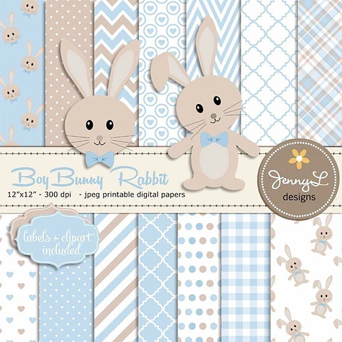 Kit Imprimible Conejito Celeste 4 Imagenes 14 Fondos