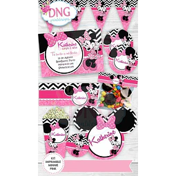 Kit Imprimible Invitaciones Candy Bar Png / Minnie Rosa