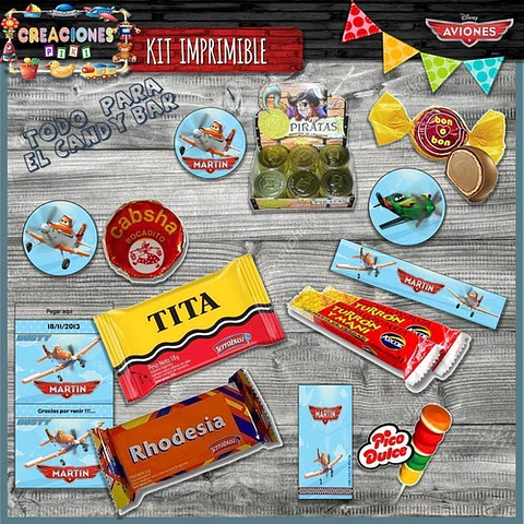 Kit Imprimible Candy Bar Aviones El Mas Completo