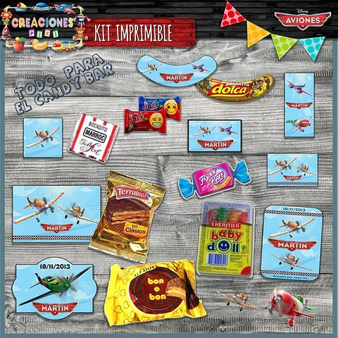 Kit Imprimible Candy Bar Aviones El Mas Completo