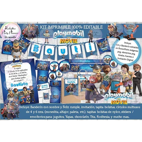 Kit Imprimible Candy Bar Playmobil La Pelicula 100% Editable