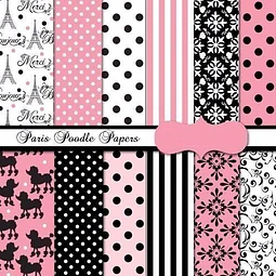 Kit Imprimible París Poodle 10 Fondos