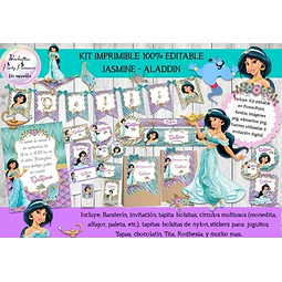 Kit Imprimible Candy Bar Jasmine Aladdin 100% Editable