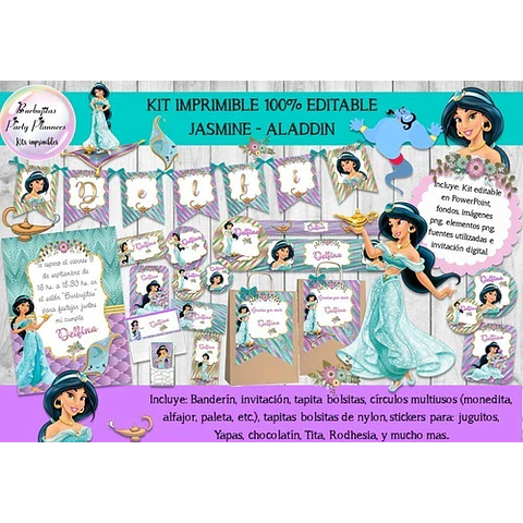 Kit Imprimible Candy Bar Jasmine Aladdin 100% Editable