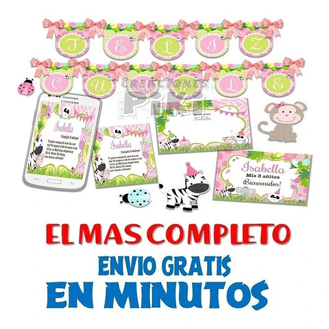 Kit Imprimible Candy Bar Animales Jungla Selva Nenas Full