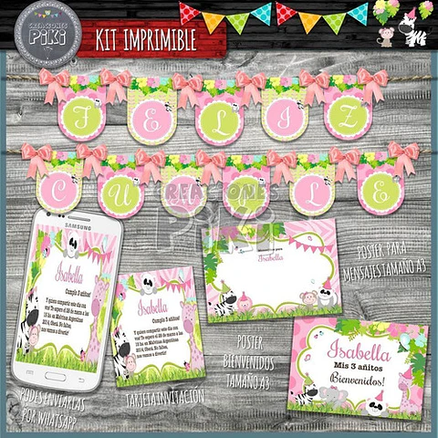 Kit Imprimible Candy Bar Animales Jungla Selva Nenas Full