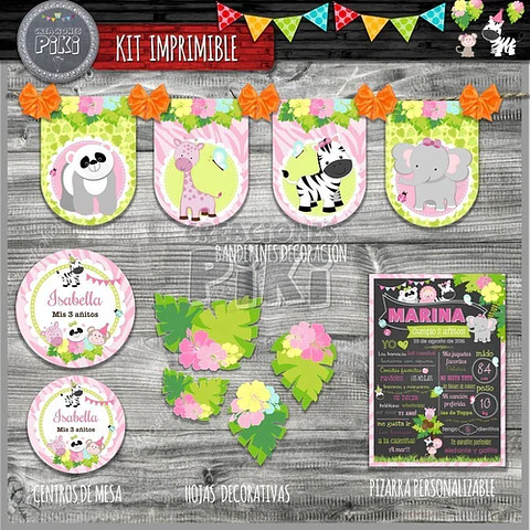 Kit Imprimible Candy Bar Animales Jungla Selva Nenas Full