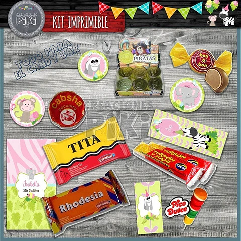 Kit Imprimible Candy Bar Animales Jungla Selva Nenas Full