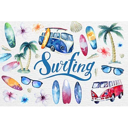 Cliparts Png Tablas De Surf Surfing Acuarela Watercolor Pa50