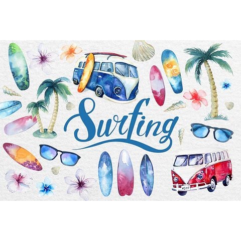 Cliparts Png Tablas De Surf Surfing Acuarela Watercolor Pa50