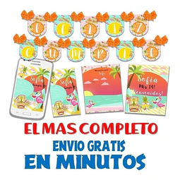 Kit Imprimible Candy Bar Flamencos Anana Tropical Hawaiana 