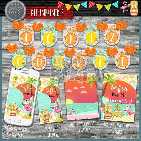 Kit Imprimible Candy Bar Flamencos Anana Tropical Hawaiana 