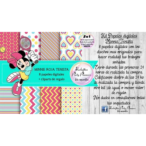Papeles Fondos Digitales Minnie Tenista Kit Imprimible