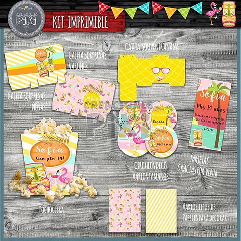 Kit Imprimible Candy Bar Flamencos Anana Tropical Hawaiana 