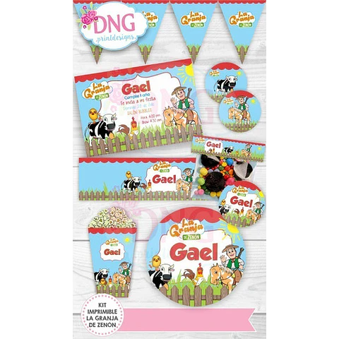 Kit Imprimible Invitaciones Candy Bar Png / Granja De Zenón