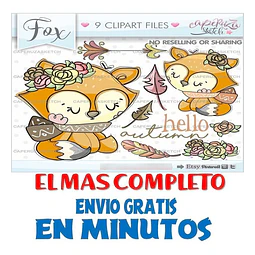 Pack Imágenes Hd Clipart Tierno Zorrito Otoño Caperuza