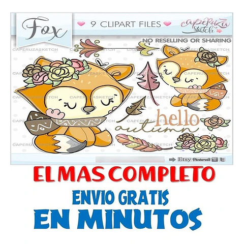Pack Imágenes Hd Clipart Tierno Zorrito Otoño Caperuza