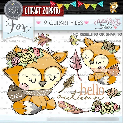 Pack Imágenes Hd Clipart Tierno Zorrito Otoño Caperuza