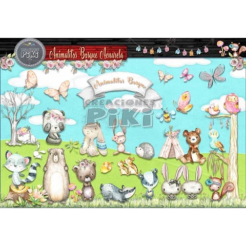 Pack Imágenes Clipart Animales Animalitos Bosque Acuarela