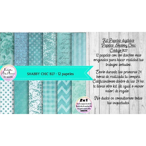 Papeles Digitales Shabby Chic Vintage Celeste B27