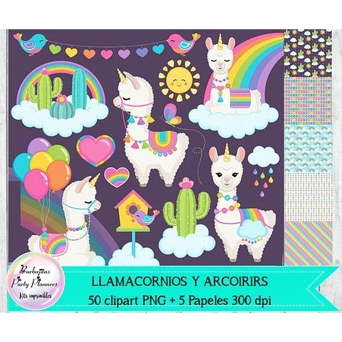 Cliparts Y Papeles Llamas Unicornios Y Arco Iris