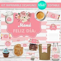 Kit Imprimible Desayuno Merienda Día De La Madre Editable