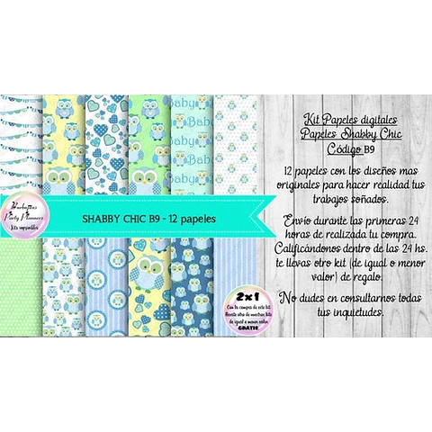 Papeles Digitales Shabby Chic Celeste Y Verde B9