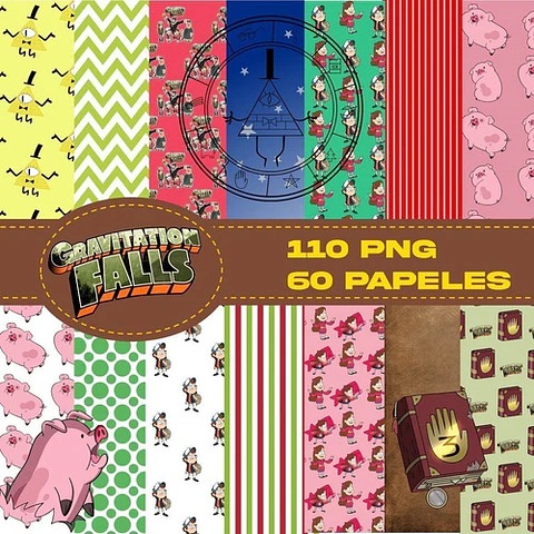 Kit Digital Gravity Falls Clipart Png + Papeles Digitales