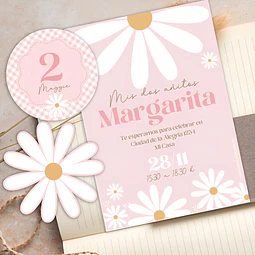 Kit Imprimible Margaritas Rosadas Editable en Pdf