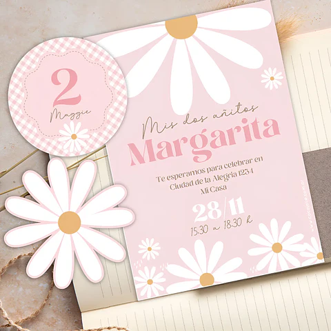 Kit Imprimible Margaritas Rosadas Editable en Pdf