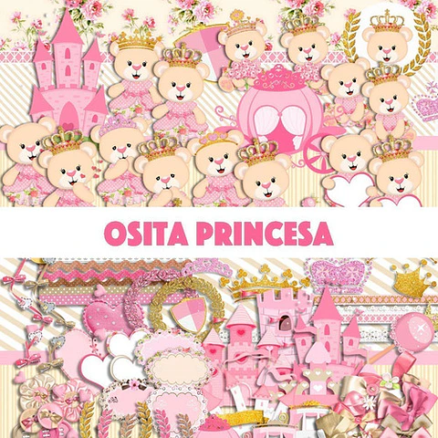 Kit Osita Princesa Corona Cliparts Png + Papeles Fondos