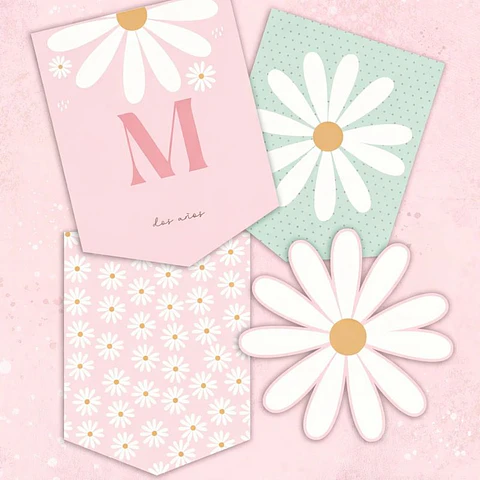 Kit Imprimible Margaritas Rosadas Editable en Pdf