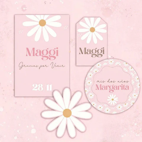 Kit Imprimible Margaritas Rosadas Editable en Pdf