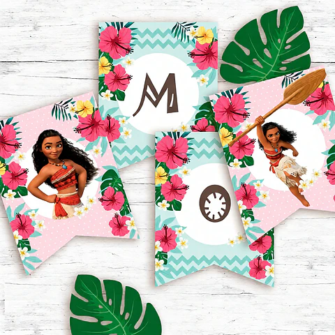 Kit Imprimible Moana Tropical Nena, Editable 