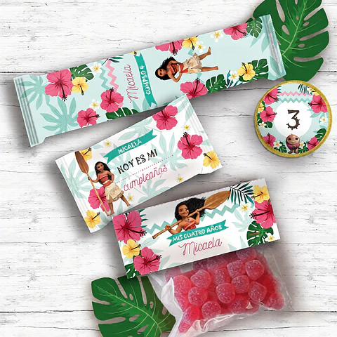Kit Imprimible Moana Tropical Nena, Editable 