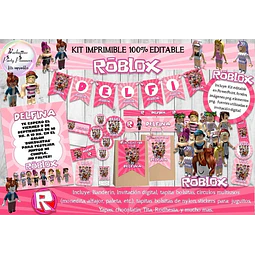 Kit Imprimible Roblox Niña Rosa 100% Editable