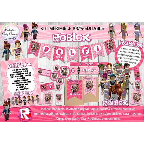 Kit Imprimible Roblox Niña Rosa 100% Editable