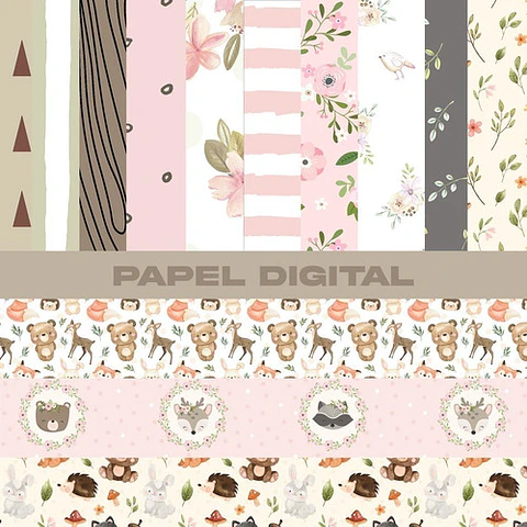 Kit Colección Cliparts+papeles Animales Bosque Encantado