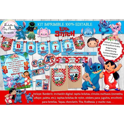 Kit Imprimible Candy Bar Lilo & Stich 100% Editable