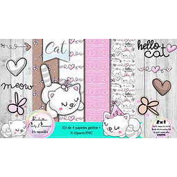 Papeles Fondos Y Cliparts Gato Gatito 2 Kit Imprimible
